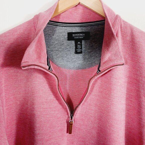 Nordstrom Men's Shop, Coral Red Woven Pullover, Size XL, Long Sleeve 1/4 Zip - Picture 6 of 16